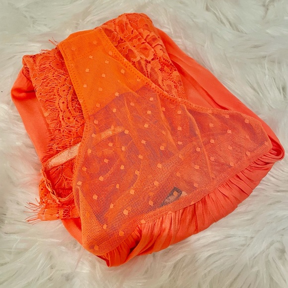 NWT free people orange satin eyelash lace cut out back thong mesh bodysuit XXS/S - Picture 4 of 13